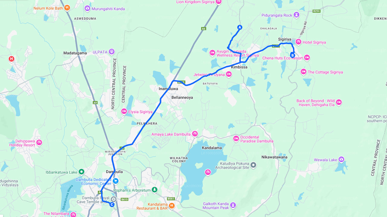 Skała Sigiriya i jaskinia Dambulla z Sigiriya