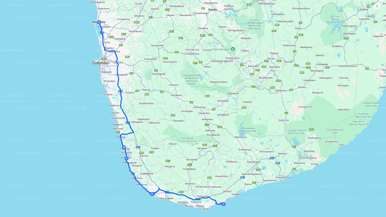 Prywatny transfer z Negombo do Hiriketiya z przystankami turystycznymi