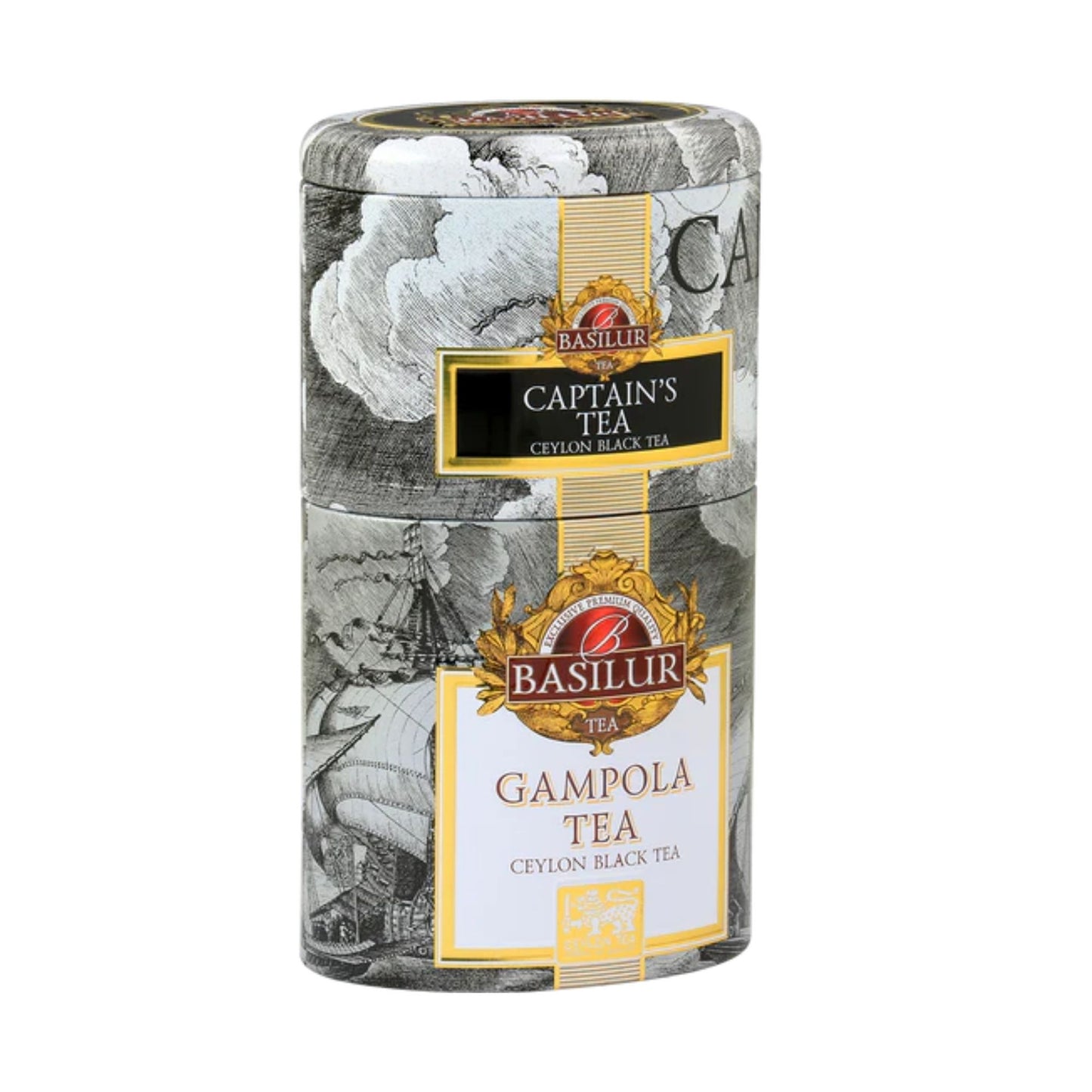 Basilur Two Layer Captain's Tea & Gampola Tea Caddy (100g)