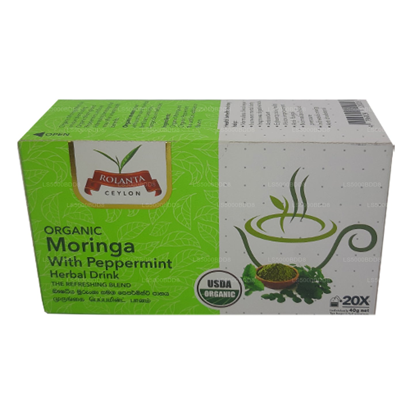 Rolanta Organic Moringa With Peppermint Herbal Drink (40g) 25 Tea Bag