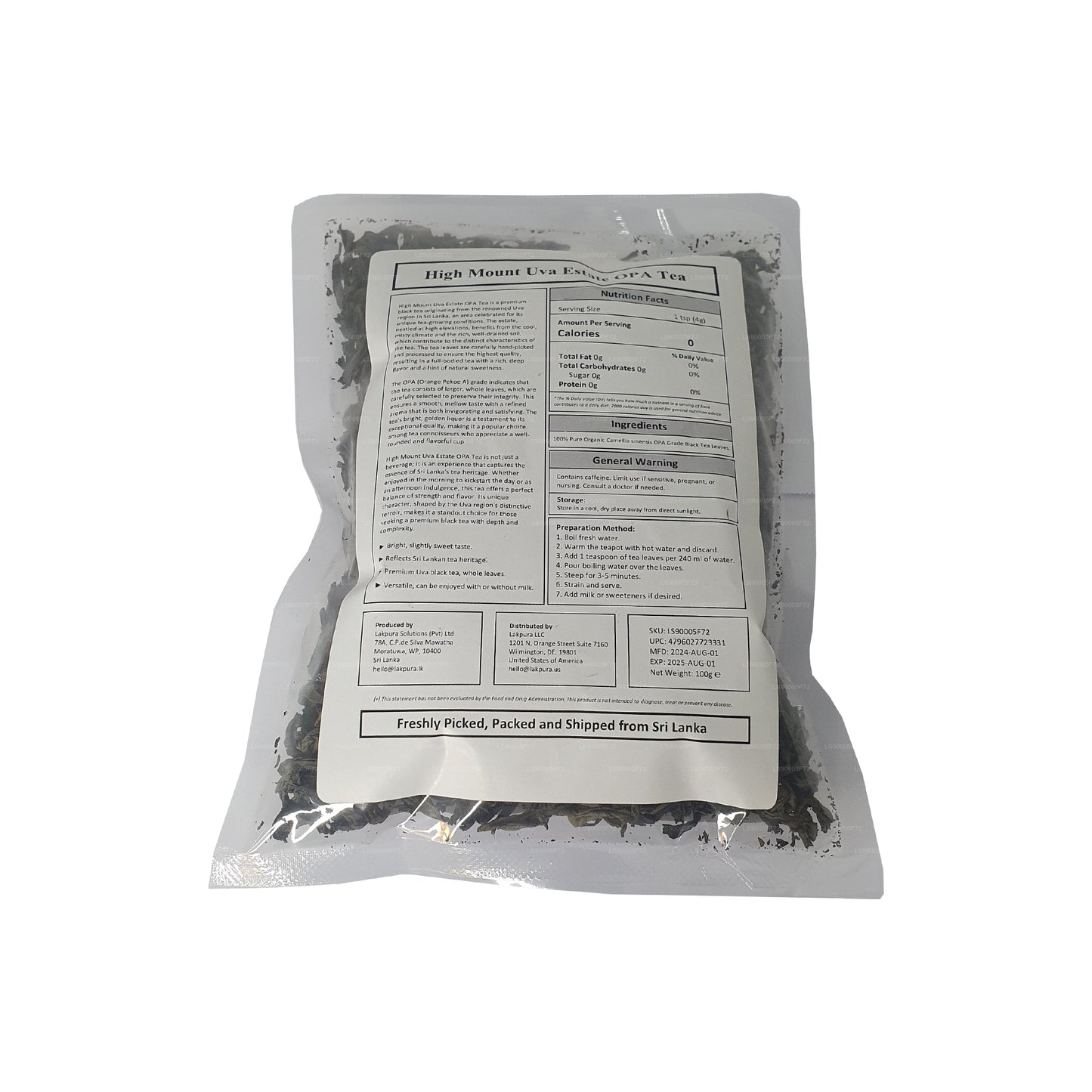 Lakpura® Uva High Mount Uva Estate OPA Tea (100g)