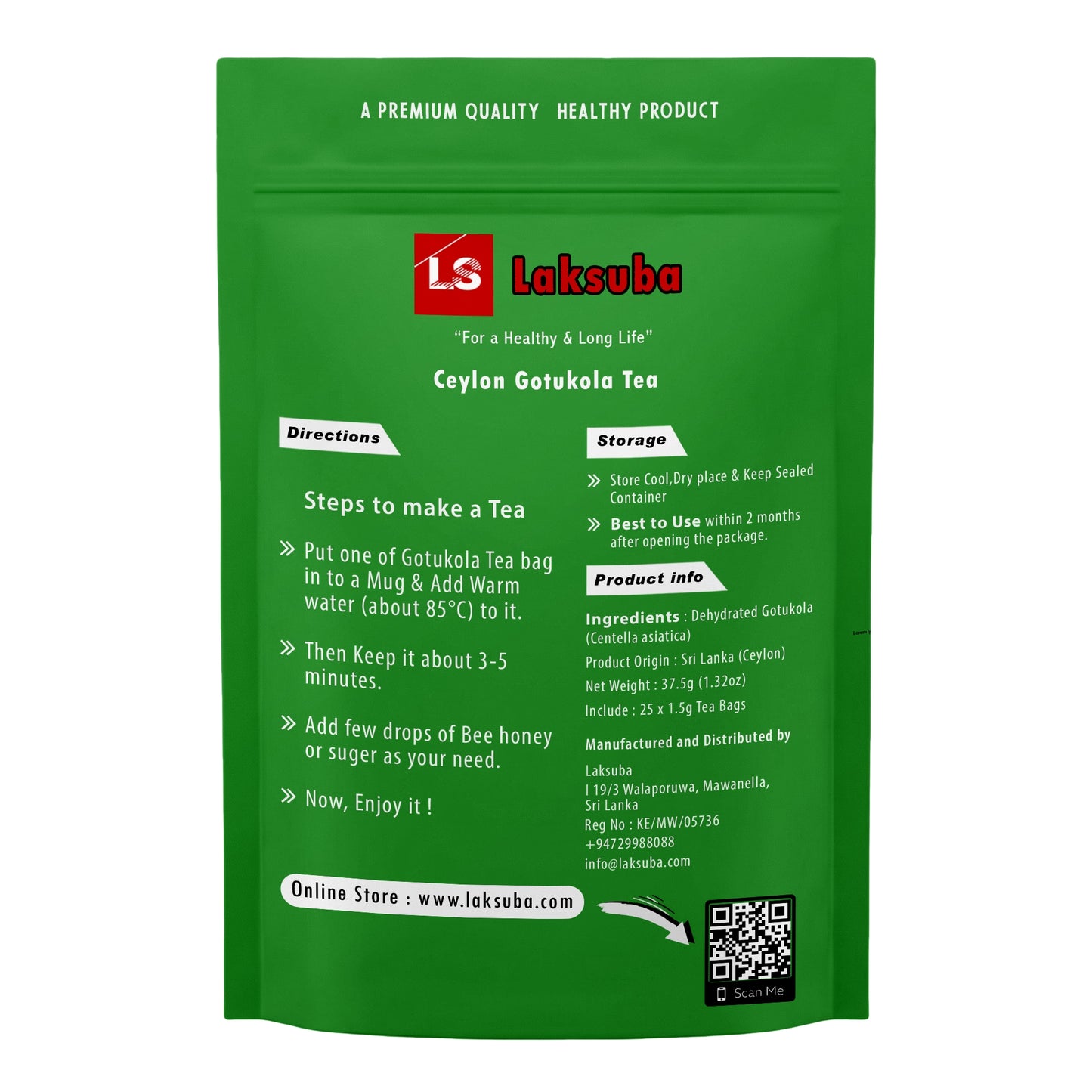 Herbata Laksuba Ceylon Gotukola (37,5 g) 25 torebek