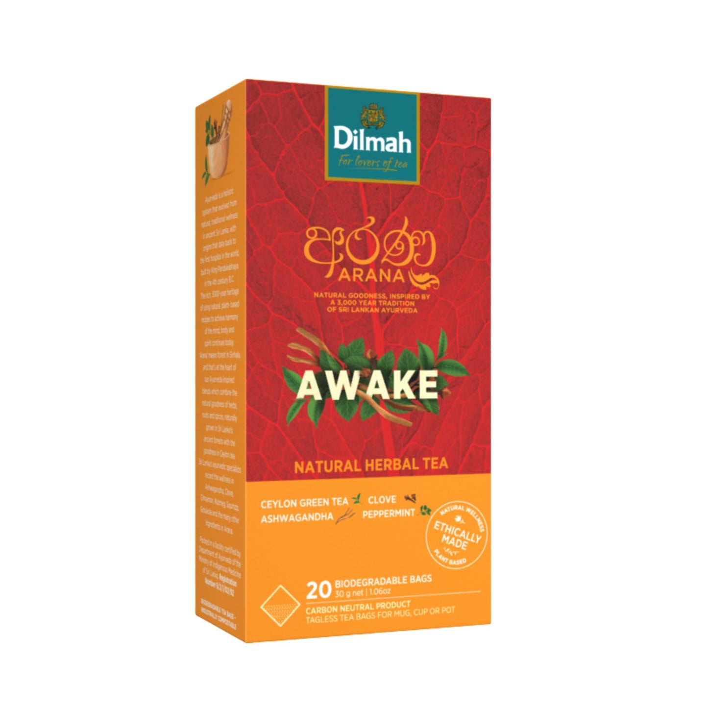Dilmah Arana Awake Naturalna zielona herbata ziołowa (20 torebek herbaty bez tagów)