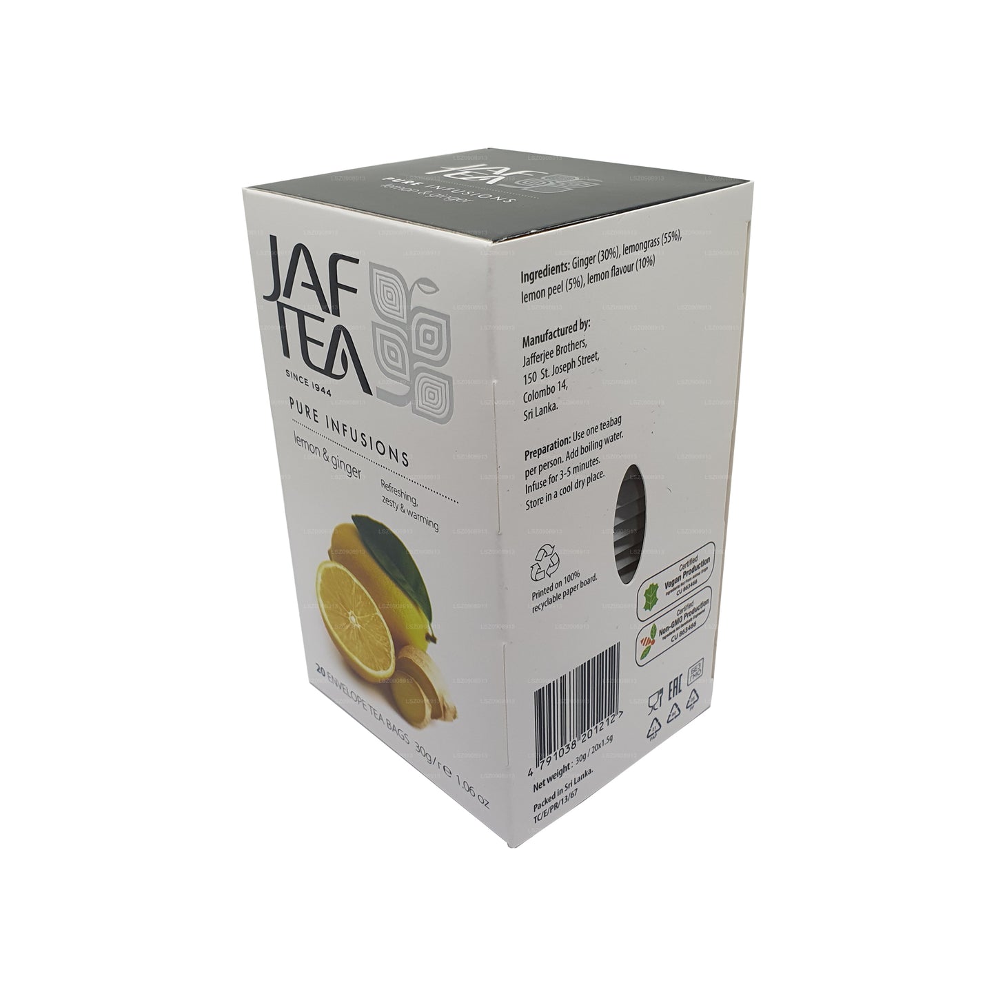 Jaf Tea Pure Infusions Lemon & Ginger Foil Envelop Tea Bags (30g) 20 Tea Bags