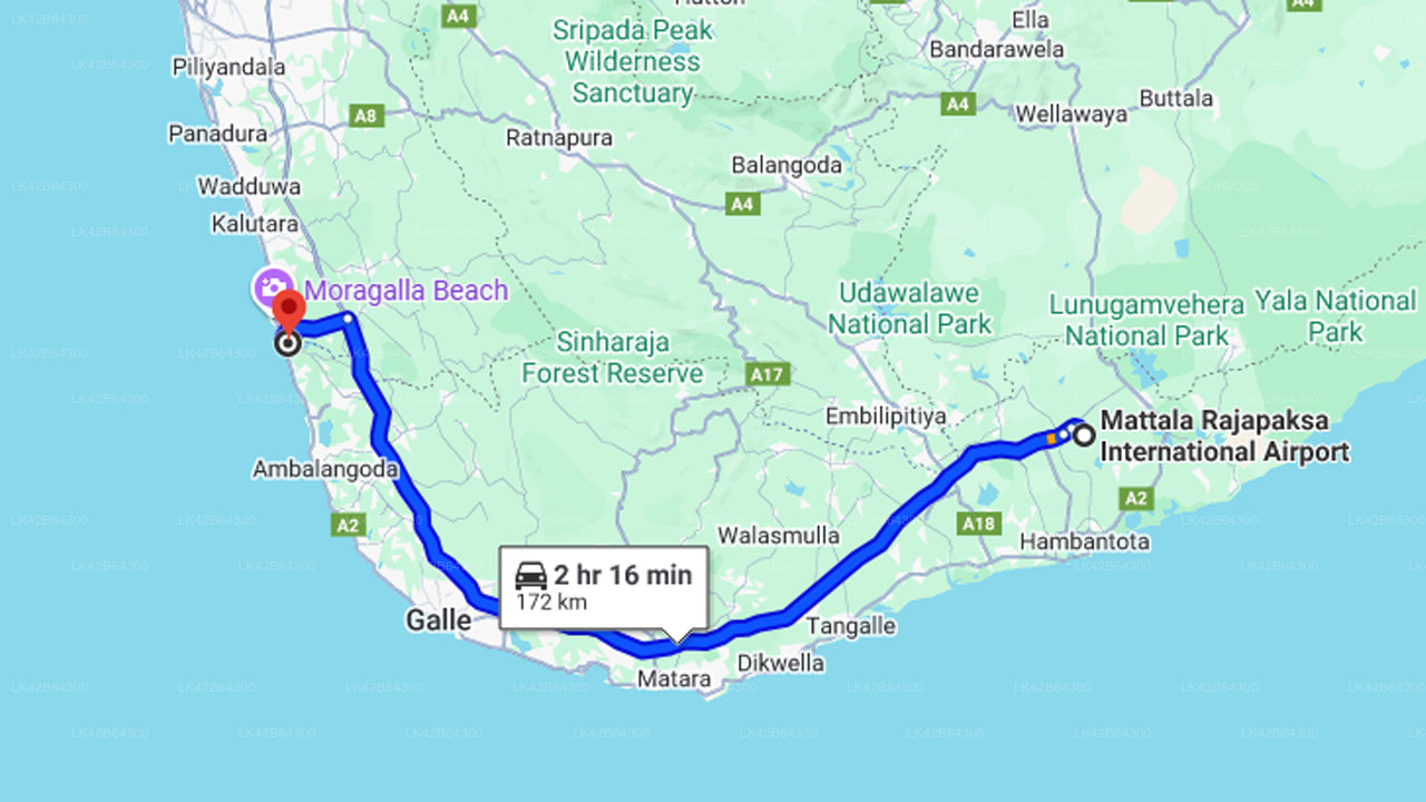 Mattala (HRI) Airport to Bentota City Private Transfer