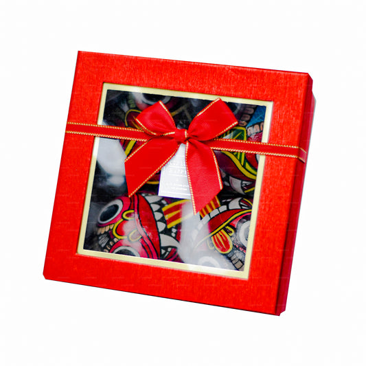 Tradycyjne maski Raksha Sri Lanki (Mayura, Maru, Agni, Naga) pomalowane na skorupkach kokosowych (opakowanie 4 szt.)