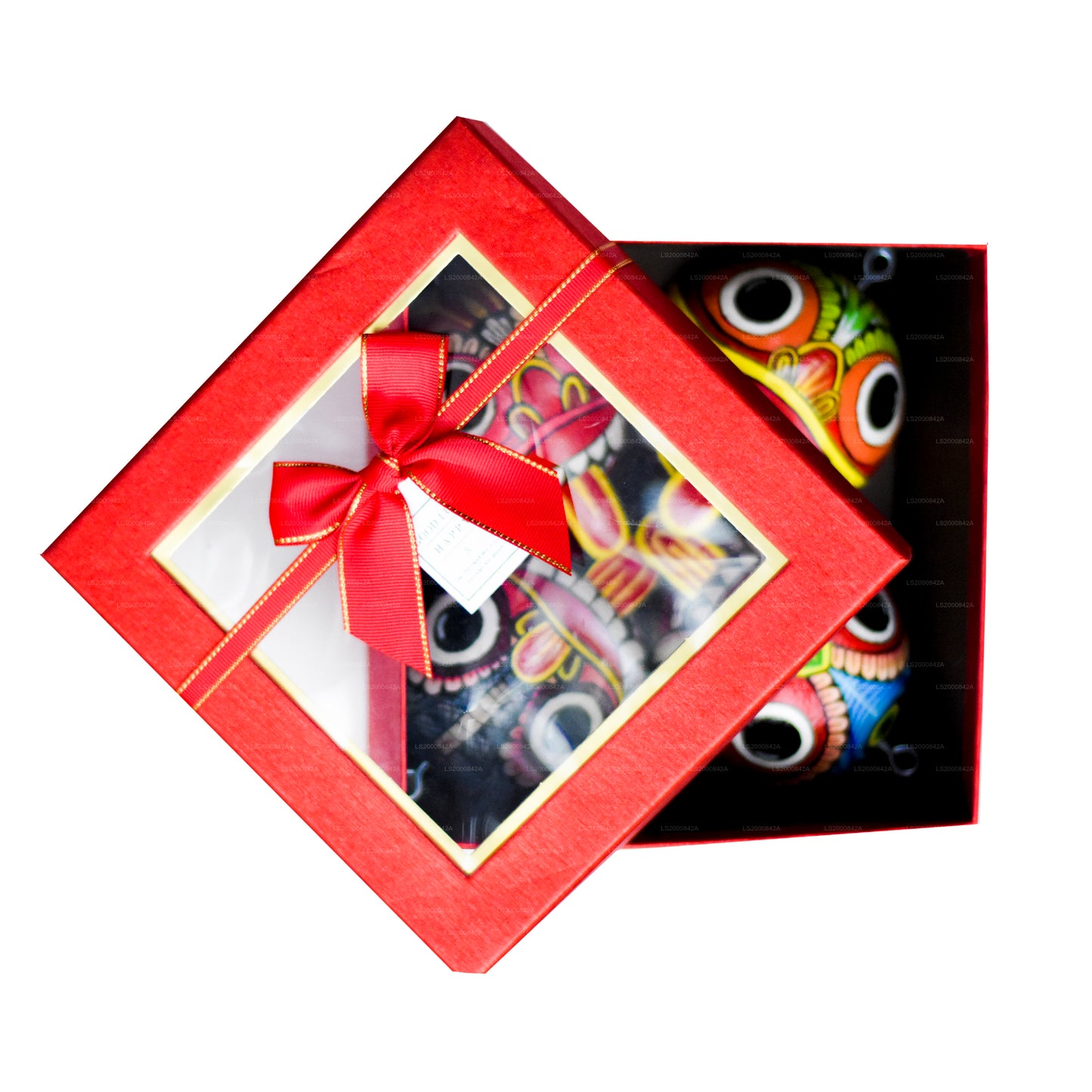 Tradycyjne maski Raksha Sri Lanki (Mayura, Maru, Agni, Naga) pomalowane na skorupkach kokosowych (opakowanie 4 szt.)