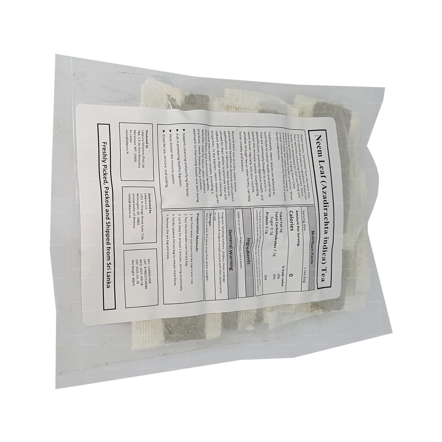 Lakpura Tea z liści Neem (40g) 20 torebek herbaty