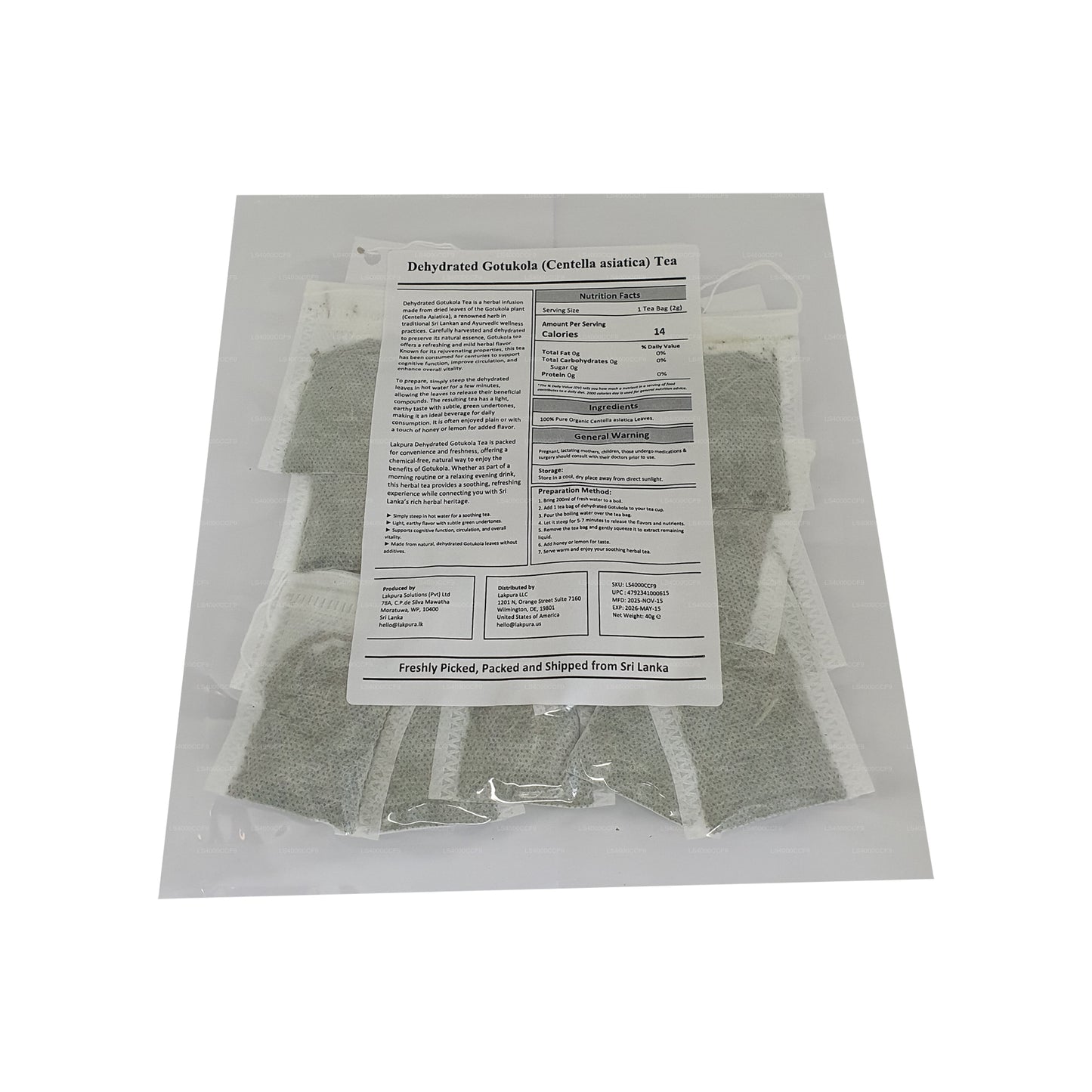 Lakpura Dehydrate Gotukola Herbaciane torebki (40g) 20 torebek herbaty