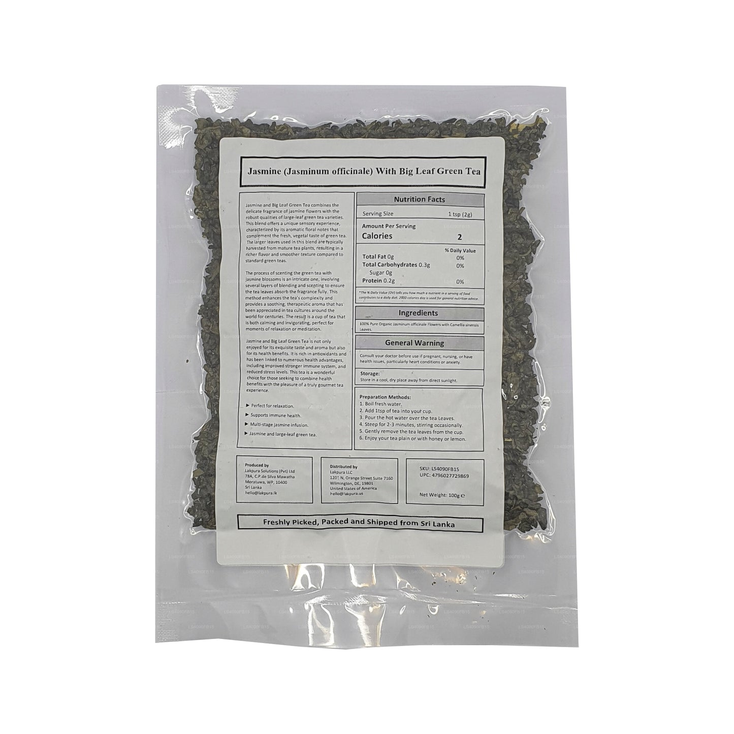 Lakpura Jaśmin i Zielona Herbata Wielkolistna (100g)