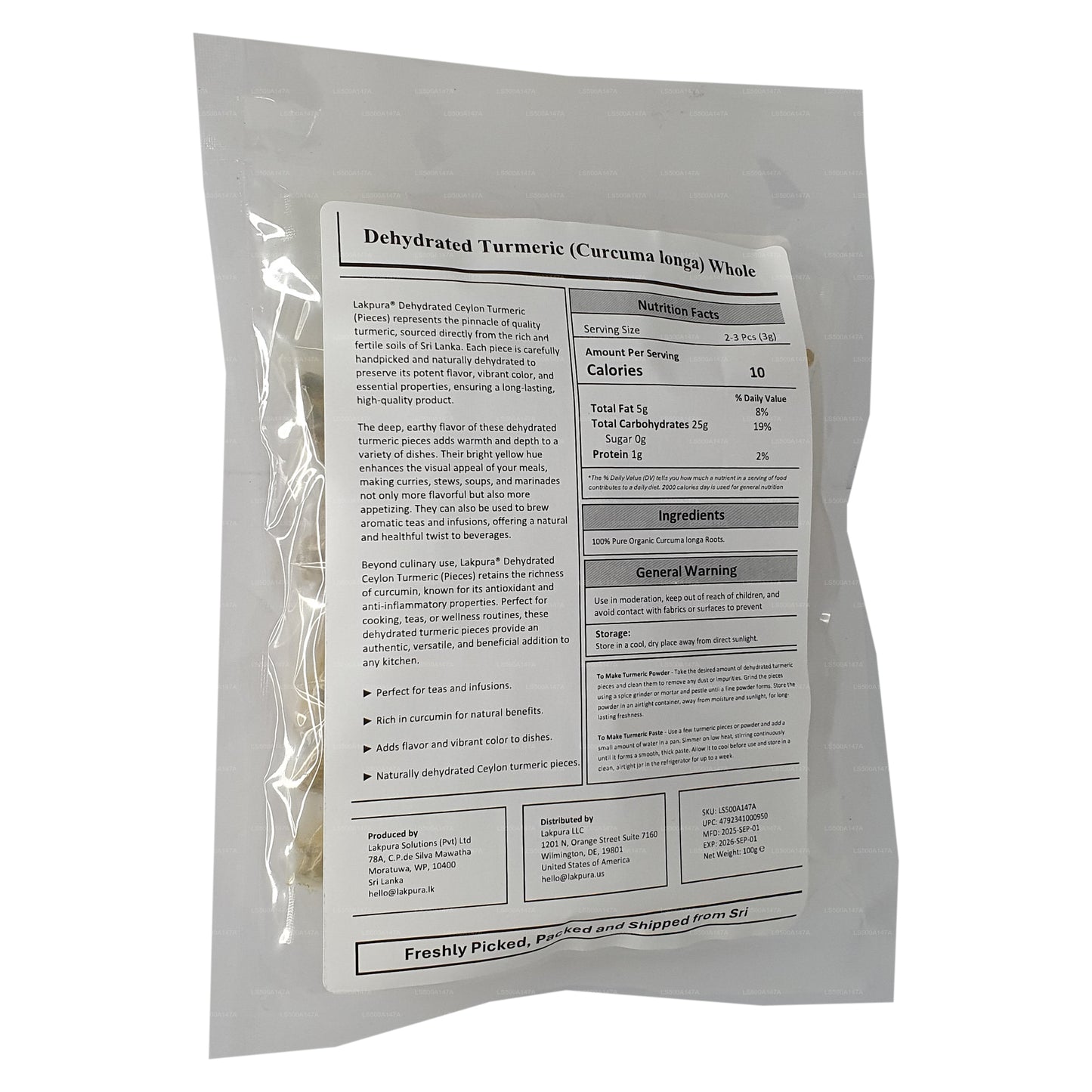 Lakpura Dehydrated Tumeric Whole