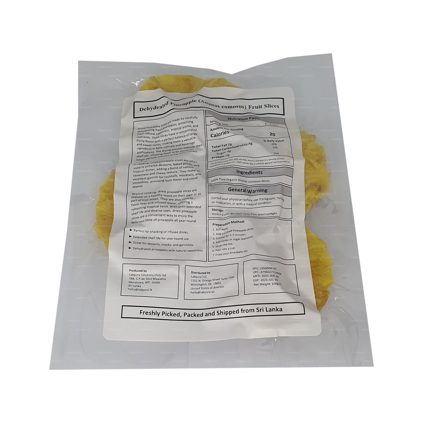 Lakpura Odwodnione Naturalne Plastry Owoców Ananasowych