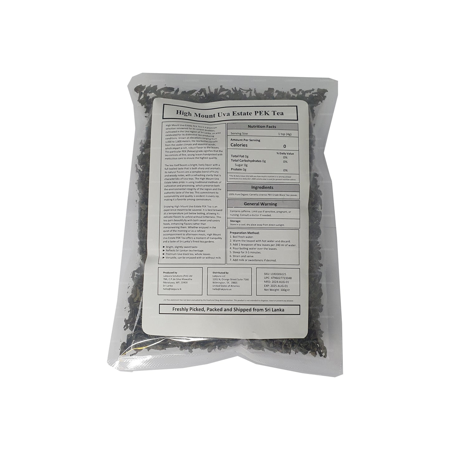 Lakpura® Uva High Mount Uva Estate PEK Herbata (100g)