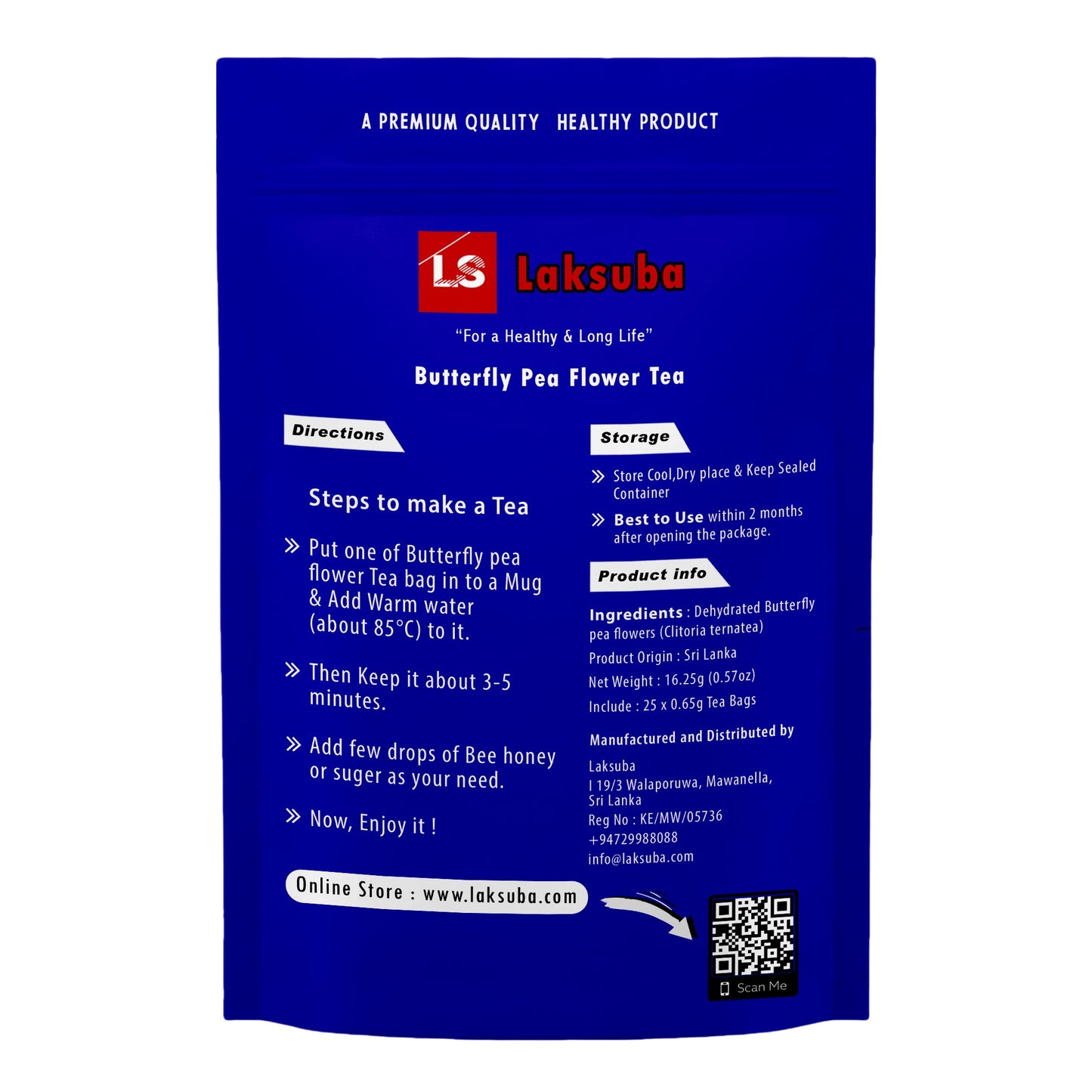 Herbata Laksuba Ceylon Butterfly Pea Flower (16,25 g) 25 torebek