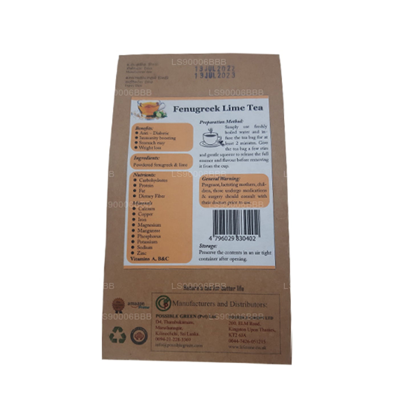 Lifetone Fenugreek Lime Tea (40g) 20 Tea Bags