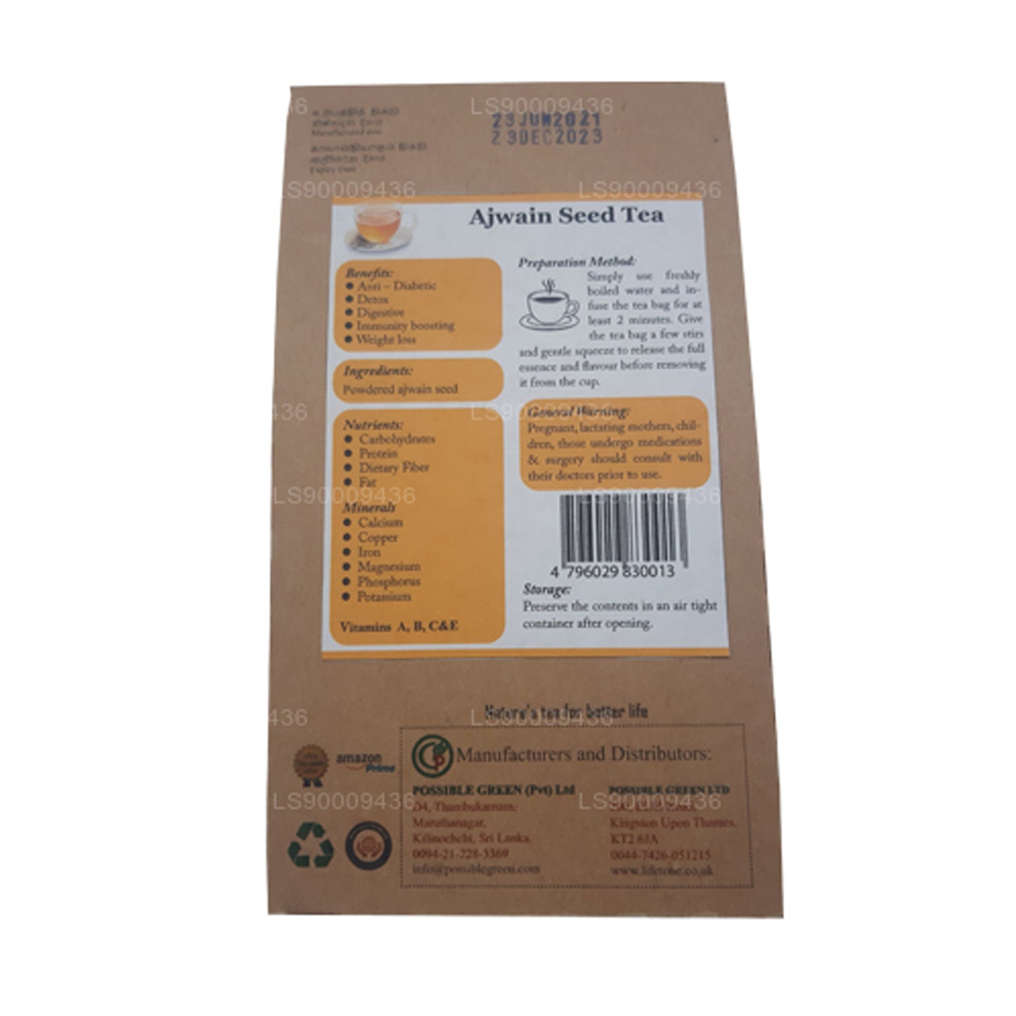 Lifetone Ajwain Seed Tea (30g) 20 Tea Bags