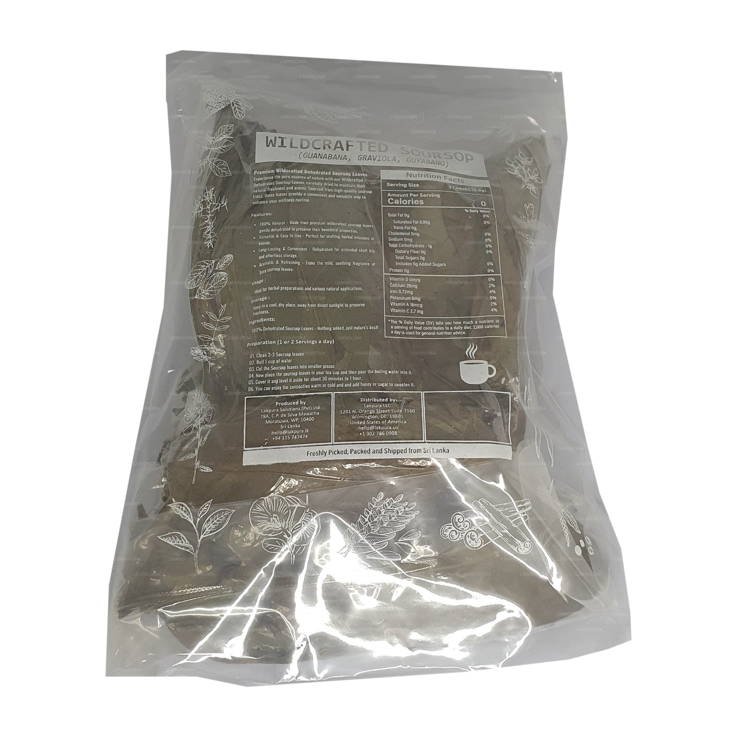 Lakpura® Wildcrafted Soursop (Guanabana, Graviola, Guyabano) Suszone Liście Całe