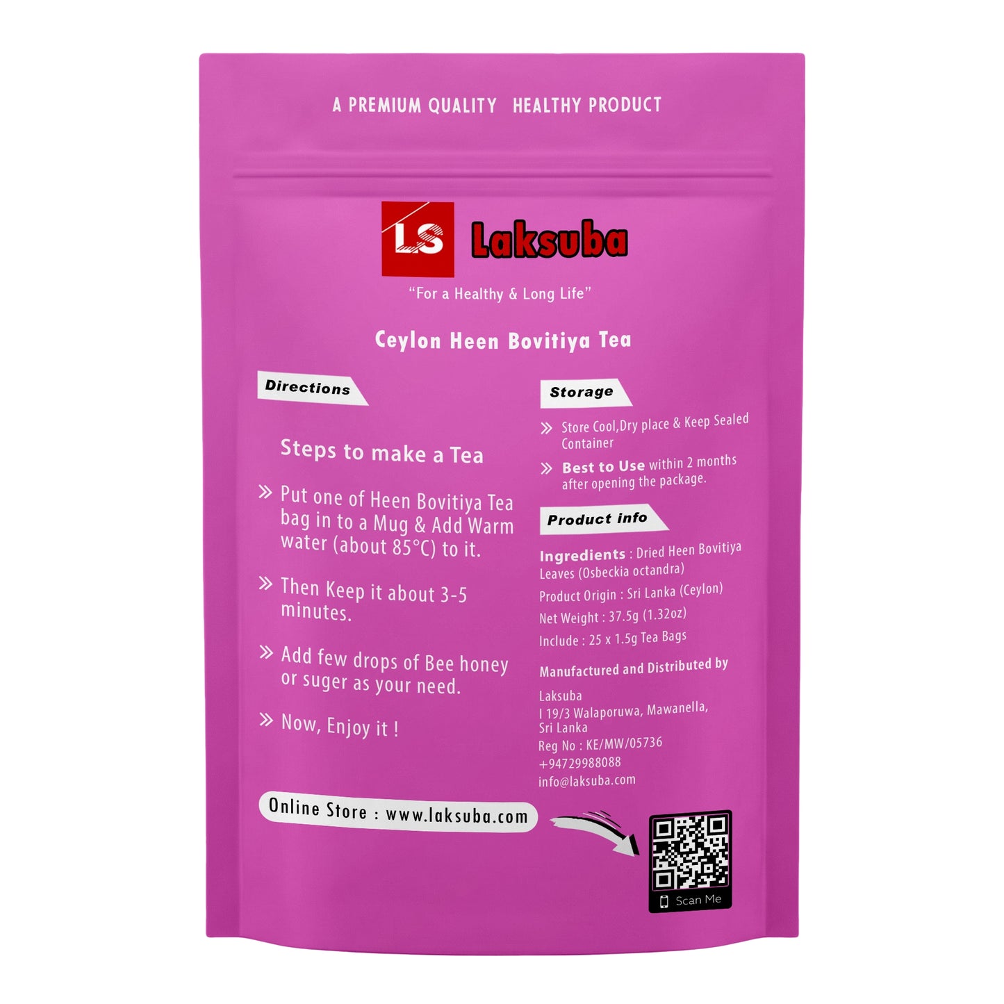Herbata Laksuba Ceylon Heen Bovitiya (37,5 g) 25 torebek