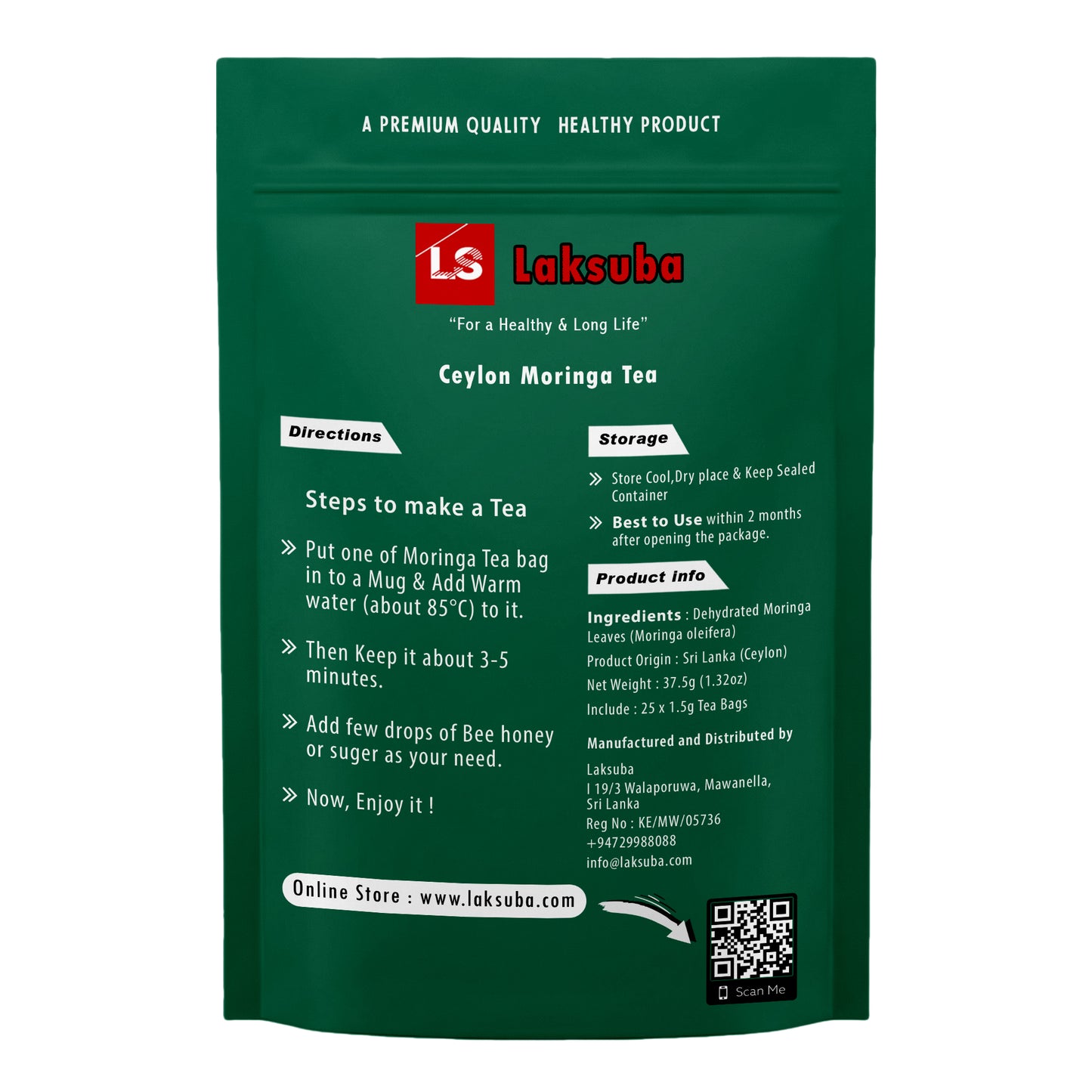 Herbata Laksuba Ceylon Moringa (37,5 g) 25 torebek