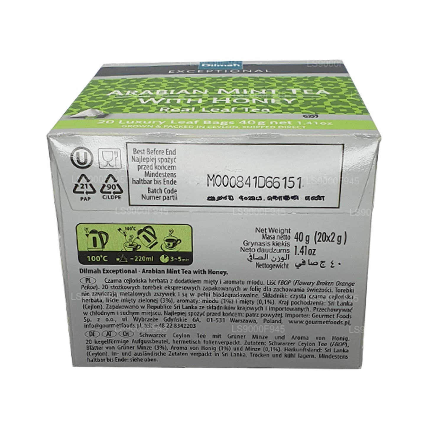 Dilmah Wyjątkowy Liść z Miętą Arabską i Miodem (20 torebek herbaty)