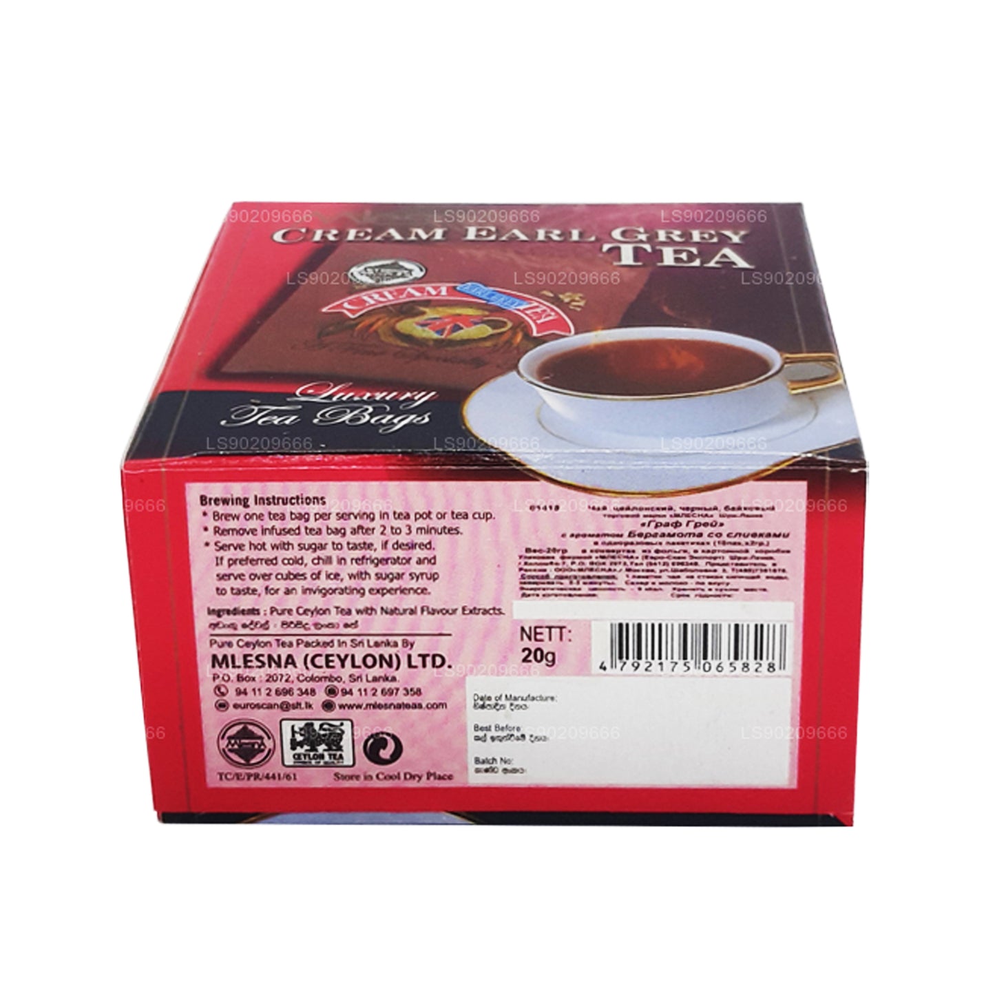 Mlesna Cream Earl Grey Tea (20g) 10 luksusowych torebek na herbatę
