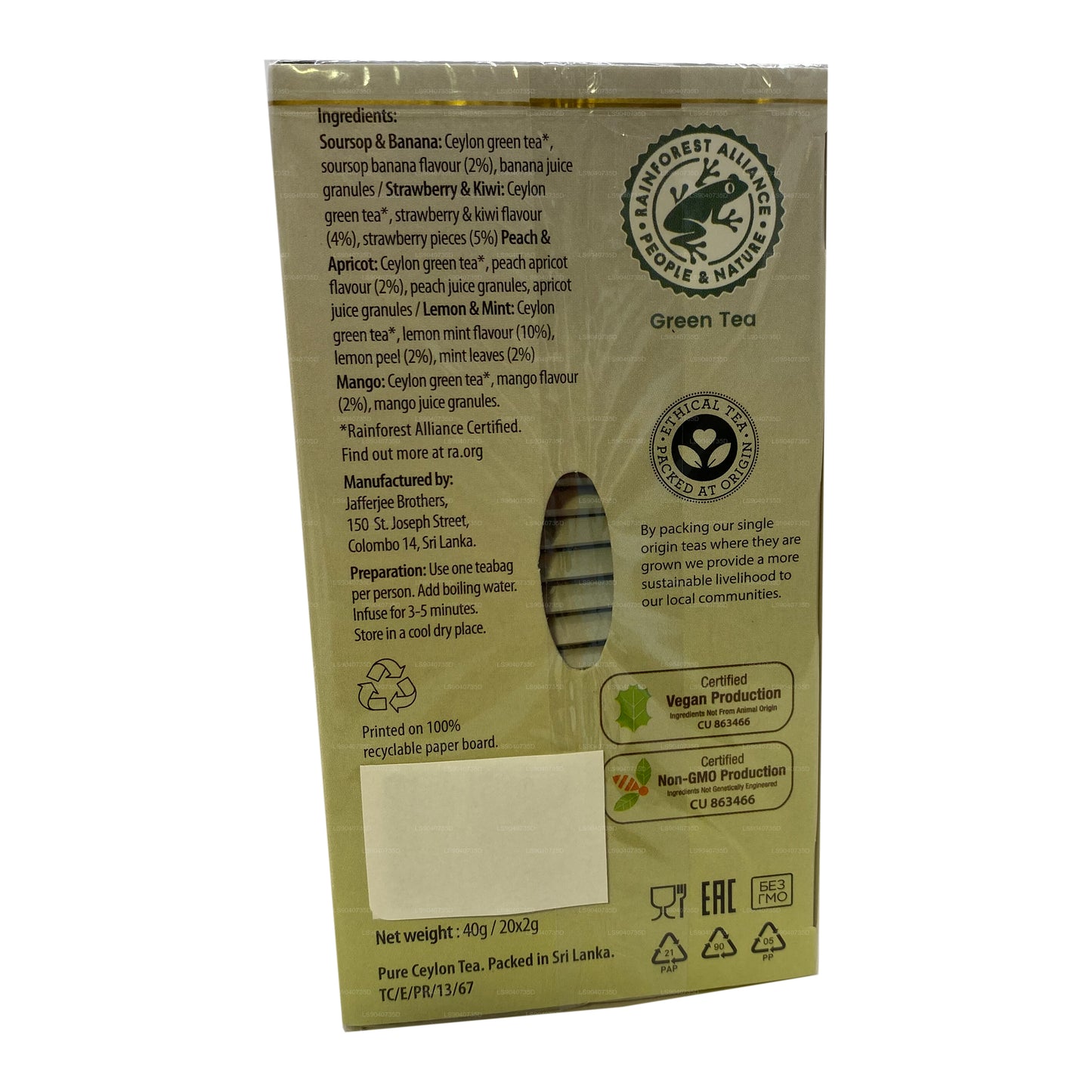 Jaf Tea Pure Green Kolekcja Zielona Herbata Owocowa Melodia (40g) 20 torebek herbaty
