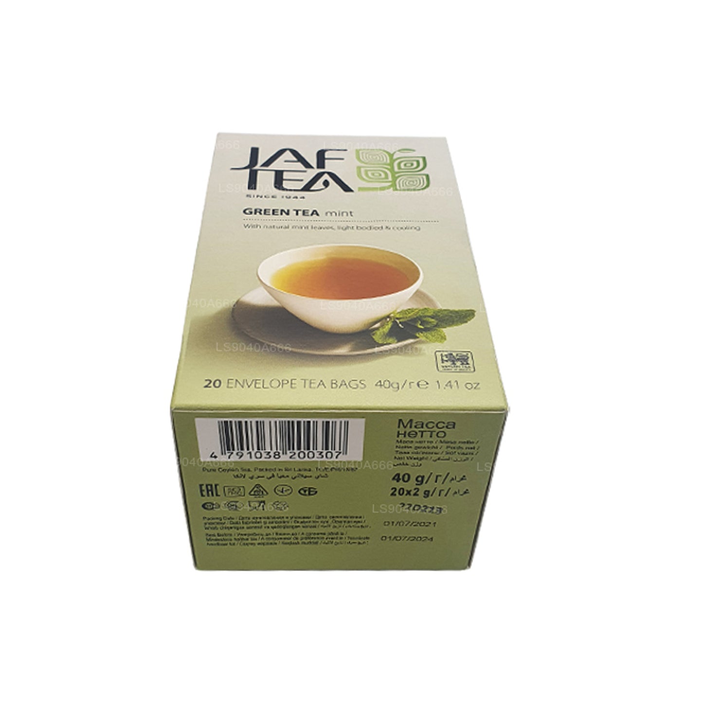 Jaf Tea Pure Green Collection Zielona herbata miętowa folia kopertowa torebki do herbaty (40g)