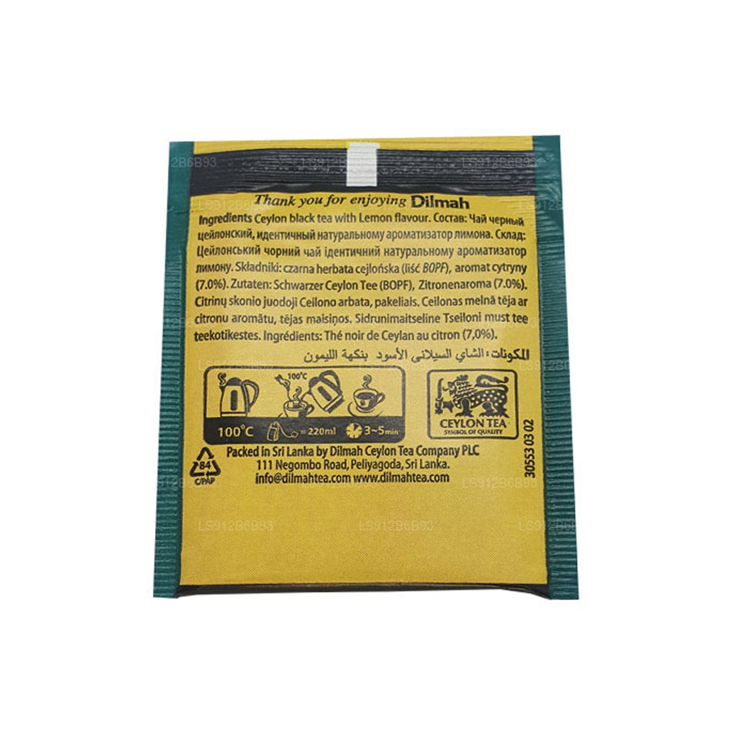 Dilmah Lemon Flavored Ceylon Black Tea (20g) 10 Tea Bags