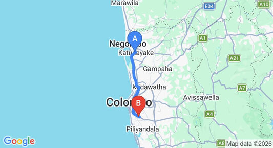 Driving route map: Colombo Airport (CMB) to Breeze of Paradise, Colombo (41 km, approx 1 h 4 min private transfer)