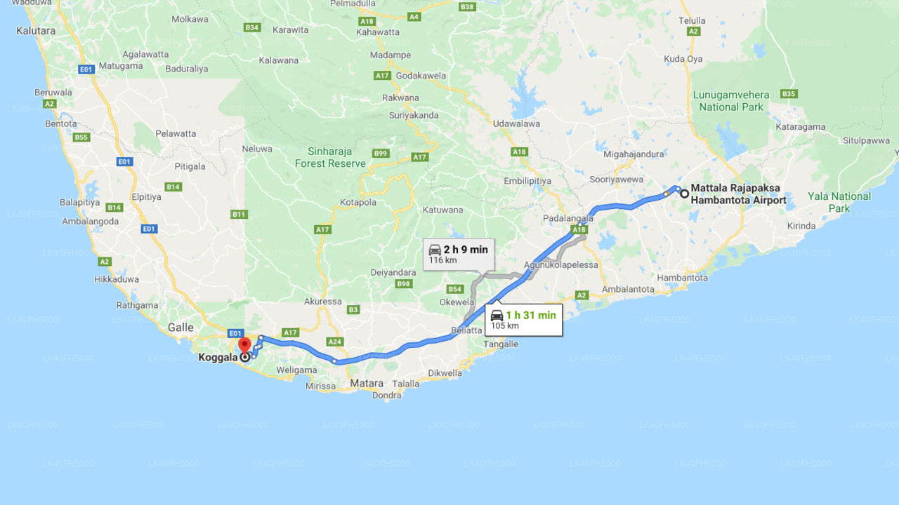 Prywatny transfer z Koggala City do Lotnisko Mattala (HRI)