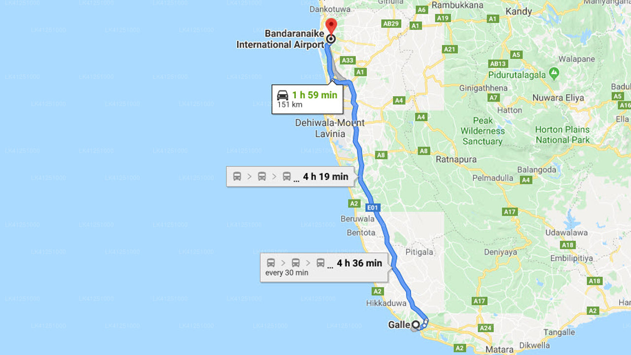 Prywatny transfer z miasta Galle do lotniska w Kolombo (CMB)