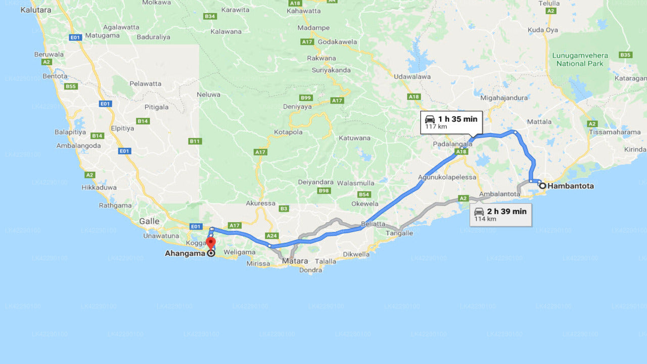 Prywatny transfer z Hambantota City do Ahangama City