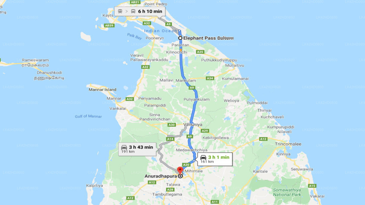 Prywatny transfer Elephant Pass City do Anuradhapura City