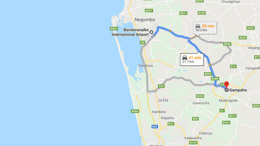 Transfer between Colombo Airport (CMB) and Silver Ring Village Hotel, Gampaha